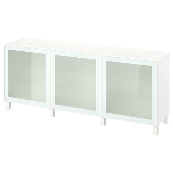 Ikea BESTÅ - Storage combination with doors, white Glassvik/Stubbarp/white/light green frosted glass, 180x42x74 cm