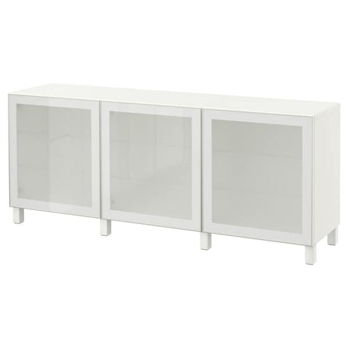 BESTÅ storage combination with doors, white/Glassvik/Stubbarp white frosted glass, 180x74x42 cm