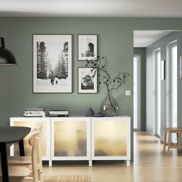 Ikea BESTÅ - Cabinet with doors, white/Glassvik/Stubbarp frosted glass,180x42x74 cm