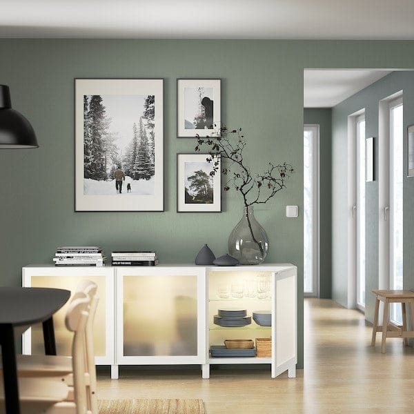 Ikea BESTÅ - Cabinet with doors, white/Glassvik/Stubbarp frosted glass,180x42x74 cm