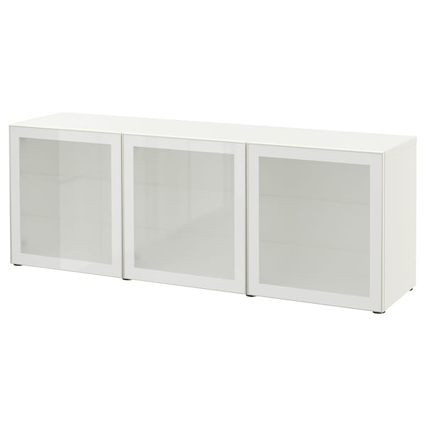 Ikea BESTÅ - Cabinet with doors, white/Glassvik frosted glass,180x42x65 cm