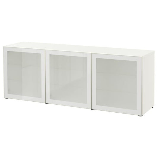 Ikea BESTÅ - Cabinet with doors, white/Glassvik frosted glass,180x42x65 cm