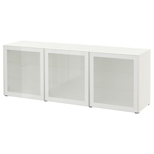 BESTÅ storage combination with doors, white/Glassvik white frosted glass, 180x65x42 cm