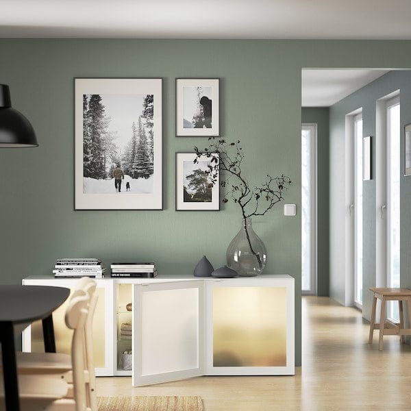 Ikea BESTÅ - Cabinet with doors, white/Glassvik frosted glass,180x42x65 cm