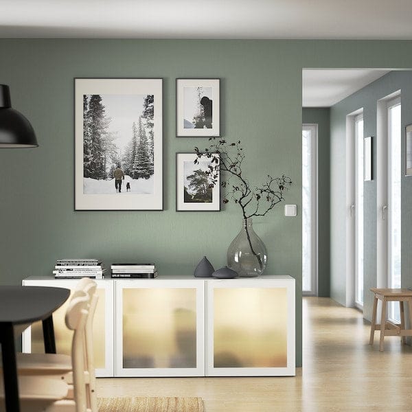 Ikea BESTÅ - Cabinet with doors, white/Glassvik frosted glass,180x42x65 cm