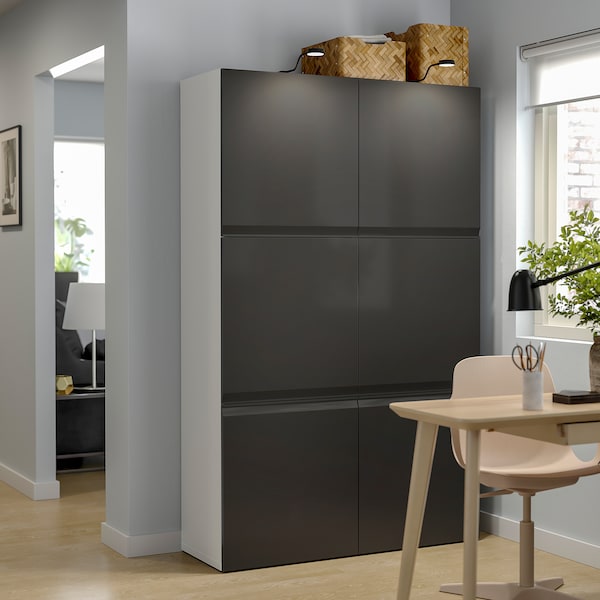 BESTÅ - Storage combination with doors, white Hammarsmed/anthracite, 120x42x193 cm