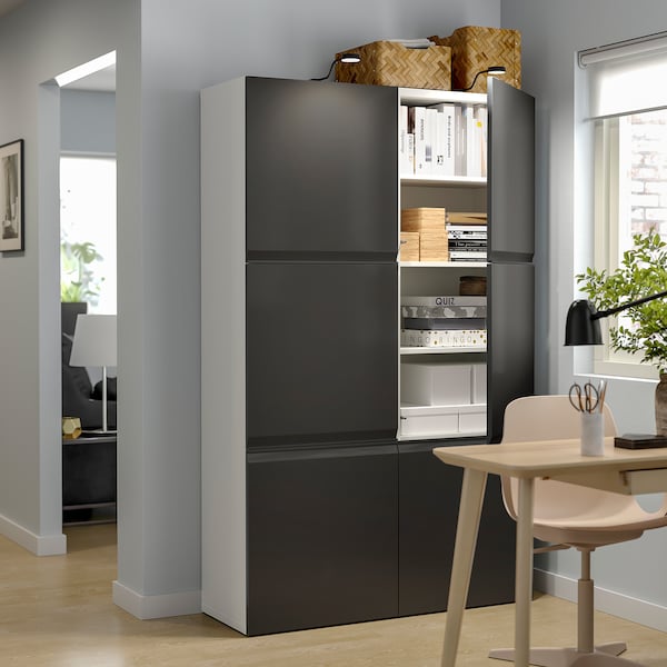 BESTÅ - Storage combination with doors, white Hammarsmed/anthracite, 120x42x193 cm