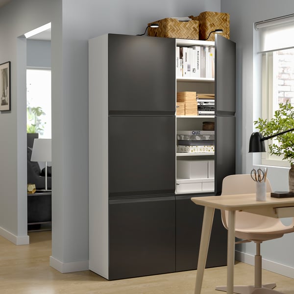 BESTÅ - BESTÅ Storage combination with doors, white Hammarsmed/anthracite, 120x42x193 cm