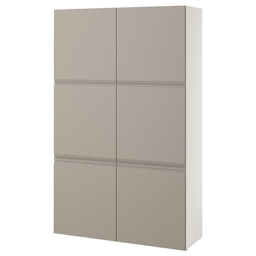 BESTÅ - Storage combination with doors, white Hammarsmed/beige, 120x42x193 cm