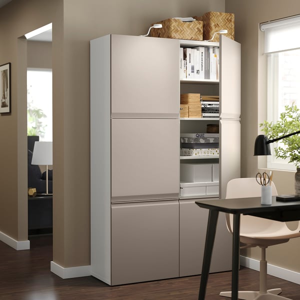 BESTÅ storage combination with doors, white Hammarsmed/beige, 120x42x193 cm