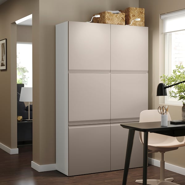 BESTÅ - Storage combination with doors, white Hammarsmed/beige, 120x42x193 cm