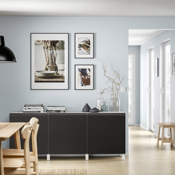 Ikea BESTÅ - Storage combination with doors, white/Hammarsmed/Stubbarp anthracite, 180x42x74 cm