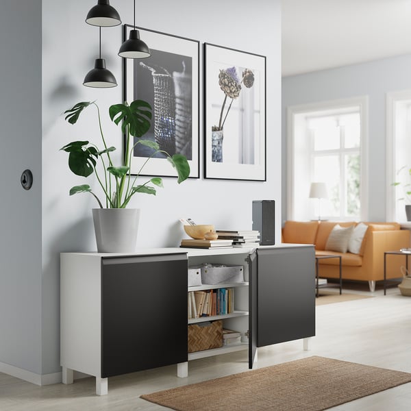 BESTÅ storage combination with doors, white/Hammarsmed/Stubbarp anthracite, 180x42x74 cm