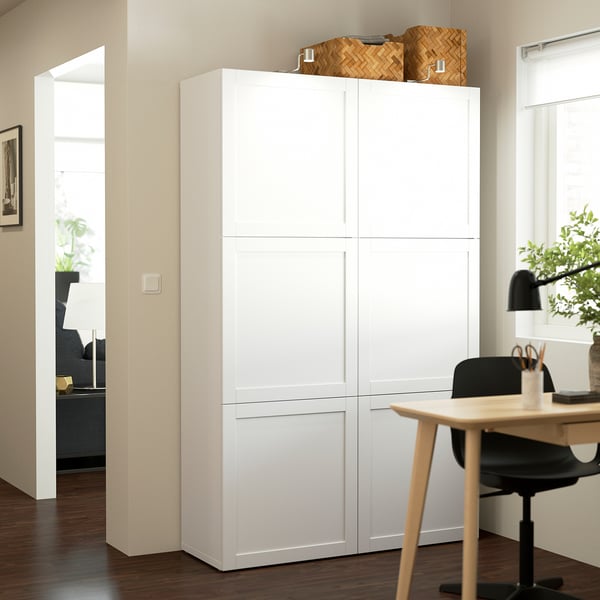 BESTÅ storage combination with doors, white/Hanviken white, 120x42x193 cm