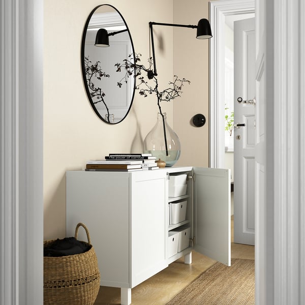 BESTÅ storage combination with doors, white/Hanviken/Stubbarp white, 120x42x74 cm