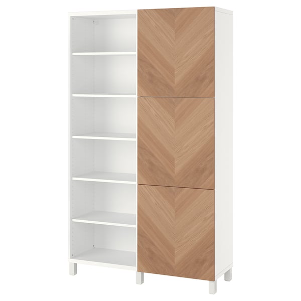 BESTÅ - BESTÅ Storage combination with doors, white/Hedeviken oak veneer, 120x42x202 cm