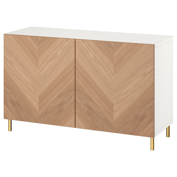 BESTÅ - Storage combination with doors, white/Hedeviken/Ösarp oak veneer, 120x42x74 cm