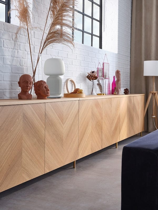Ikea BESTÅ - Storage combination with doors, white/Hedeviken/Ösarp oak veneer, 120x42x74 cm