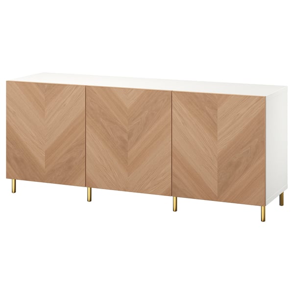 BESTÅ storage combination with doors, white/Hedeviken/Ösarp oak veneer, 180x42x74 cm