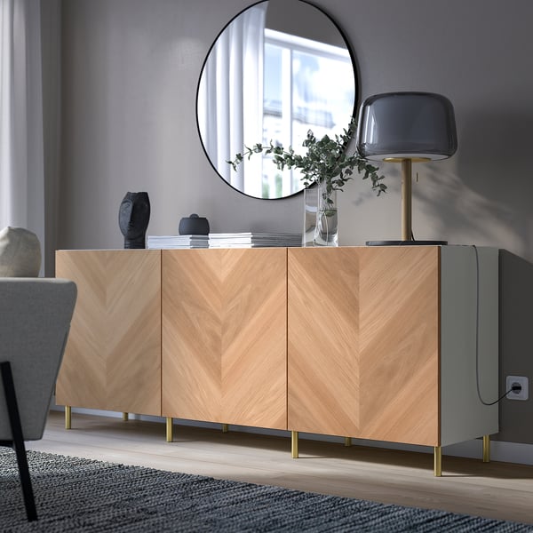 BESTÅ storage combination with doors, white/Hedeviken/Ösarp oak veneer, 180x42x74 cm