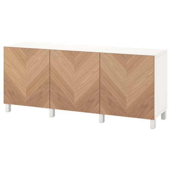 BESTÅ storage combination with doors, white/Hedeviken/Stubbarp oak veneer, 180x42x74 cm