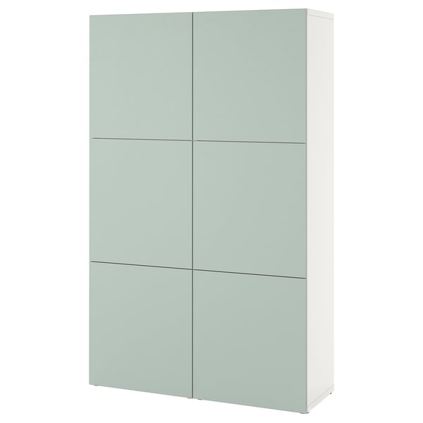 BESTÅ storage combination with doors, white/Hjortviken pale grey-green, 120x42x193 cm