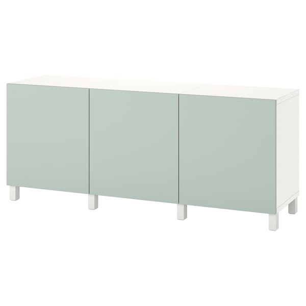 BESTÅ storage combination with doors, white/Hjortviken/Stubbarp pale grey-green, 180x42x74 cm