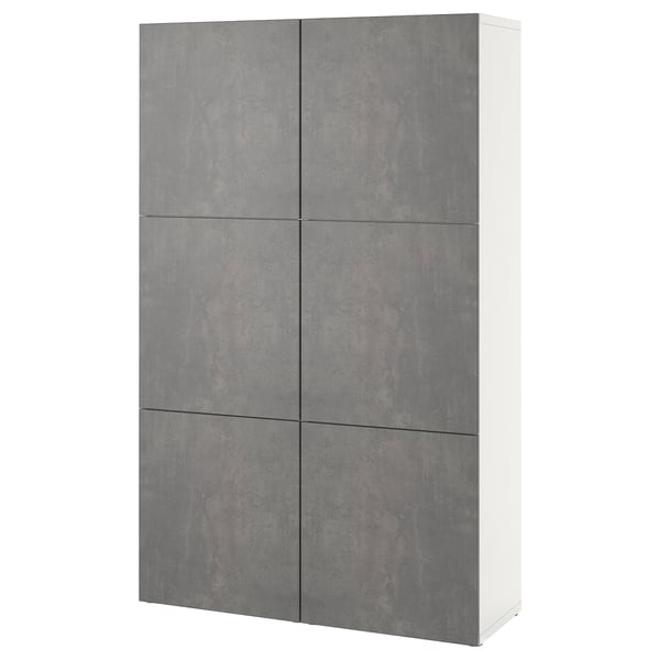 BESTÅ - BESTÅ Storage combination with doors, white/Kallviken dark grey concrete effect, 120x42x193 cm