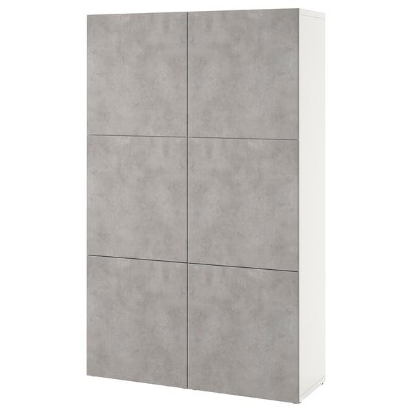 BESTÅ storage combination with doors, white Kallviken/light grey concrete effect, 120x42x193 cm