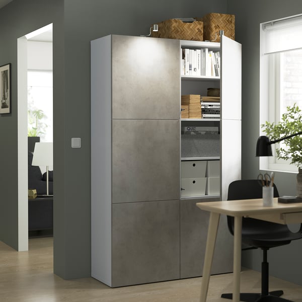 BESTÅ storage combination with doors, white Kallviken/light grey concrete effect, 120x42x193 cm