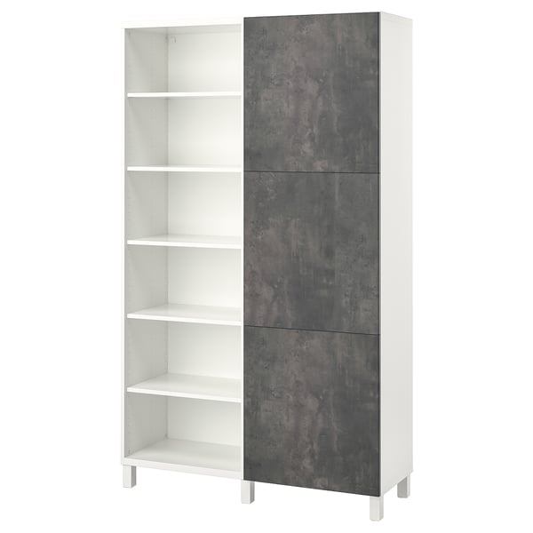 BESTÅ - BESTÅ Storage combination with doors, white/Kallviken/Stubbarp concrete effect, 120x42x202 cm