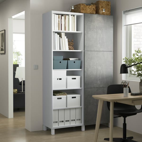 BESTÅ storage combination with doors, white/Kallviken/Stubbarp concrete effect, 120x42x202 cm