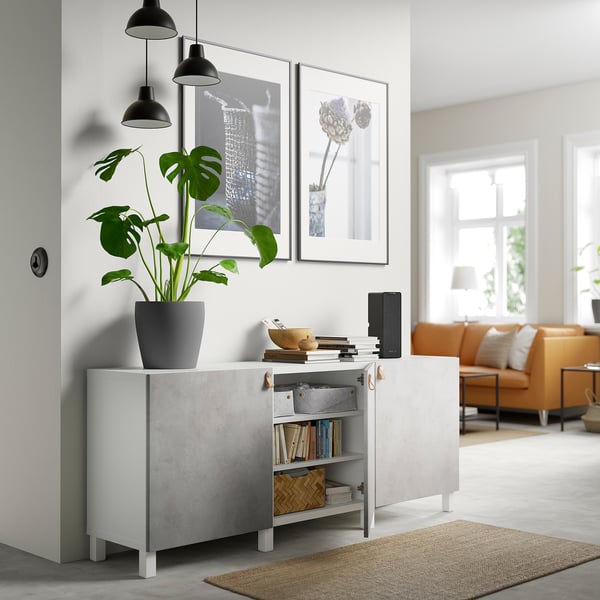 BESTÅ storage combination with doors, white Kallviken/Stubbarp/light grey concrete effect, 180x42x74 cm