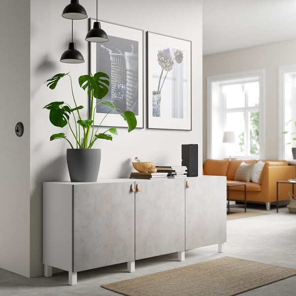 BESTÅ - BESTÅ Storage combination with doors, white Kallviken/Stubbarp/light grey concrete effect, 180x42x74 cm