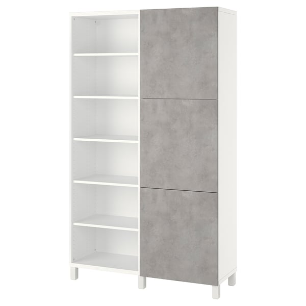BESTÅ storage combination with doors, white Kallviken/Stubbarp/light grey concrete effect, 120x42x202 cm