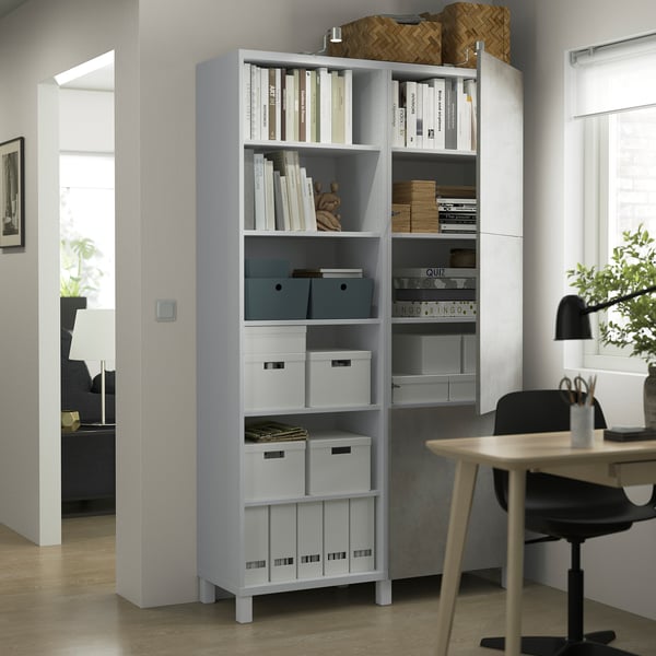 BESTÅ storage combination with doors, white Kallviken/Stubbarp/light grey concrete effect, 120x42x202 cm