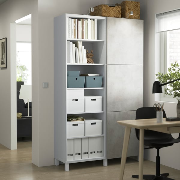 BESTÅ storage combination with doors, white Kallviken/Stubbarp/light grey concrete effect, 120x42x202 cm