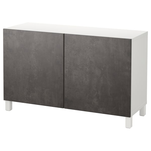 BESTÅ - BESTÅ Storage combination with doors, white Kallviken/Stubbarp/dark grey concrete effect, 120x42x74 cm