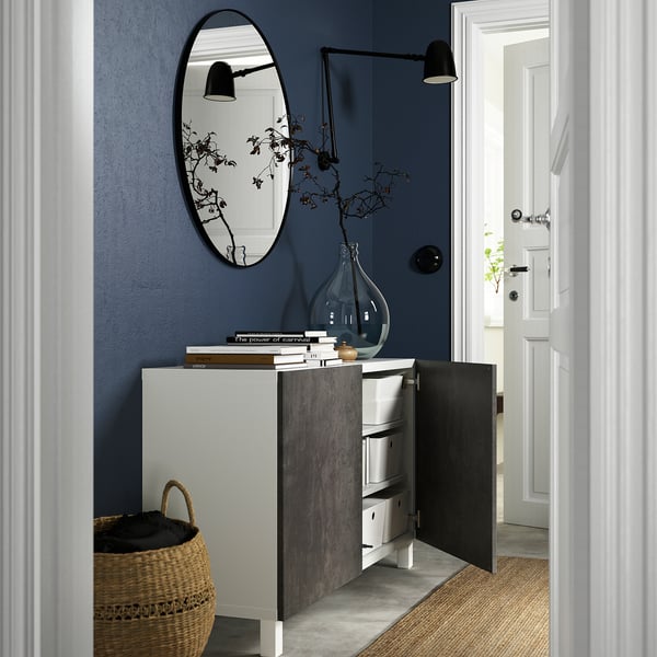 BESTÅ storage combination with doors, white Kallviken/Stubbarp/dark grey concrete effect, 120x42x74 cm