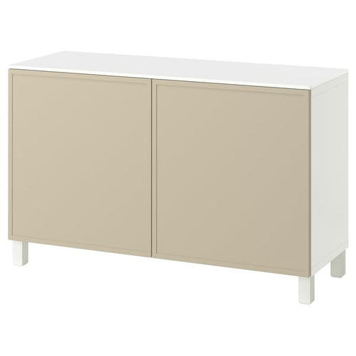 BESTÅ storage combination with doors, white/Krukmakare beige, 120x42x75 cm