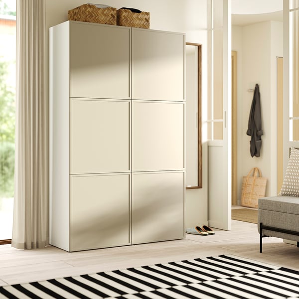 BESTÅ storage combination with doors, white/Krukmakare beige, 120x42x193 cm