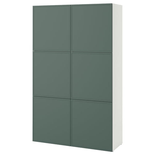 BESTÅ storage combination with doors, white/Krukmakare dark grey-green, 120x42x193 cm