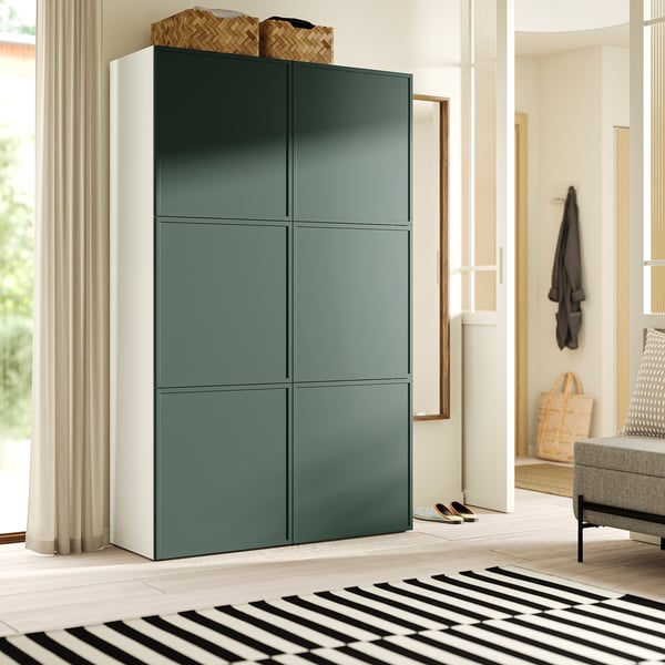 BESTÅ cabinet with doors, white/Krukmakare dark gray-green, 120x42x193 cm