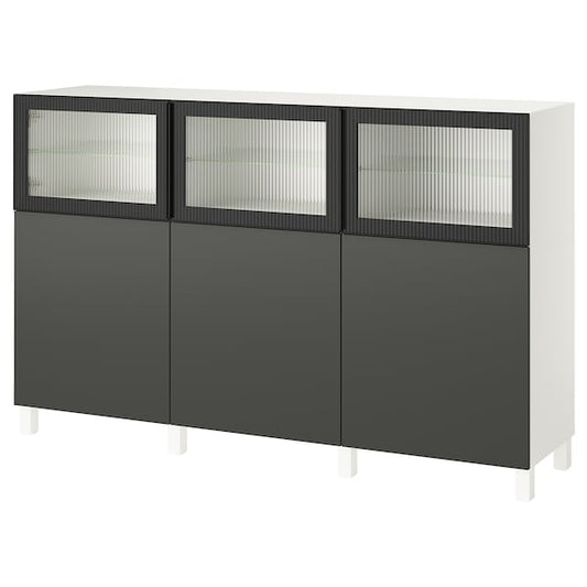 BESTÅ - Storage combination with doors, white Lappviken/Fällsvik dark grey, 180x42x112 cm