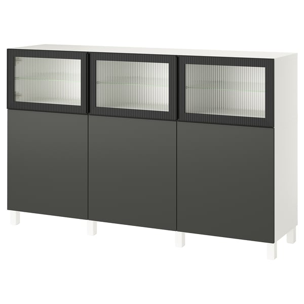 BESTÅ - BESTÅ Storage combination with doors, white Lappviken/Fällsvik dark grey, 180x42x112 cm