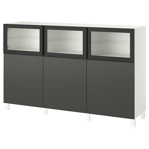 BESTÅ - Storage combination with doors, white Lappviken/Fällsvik dark grey, 180x42x112 cm