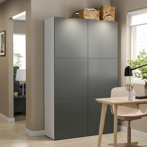 BESTÅ - Storage combination with doors, white/Lappviken dark grey, 120x42x193 cm