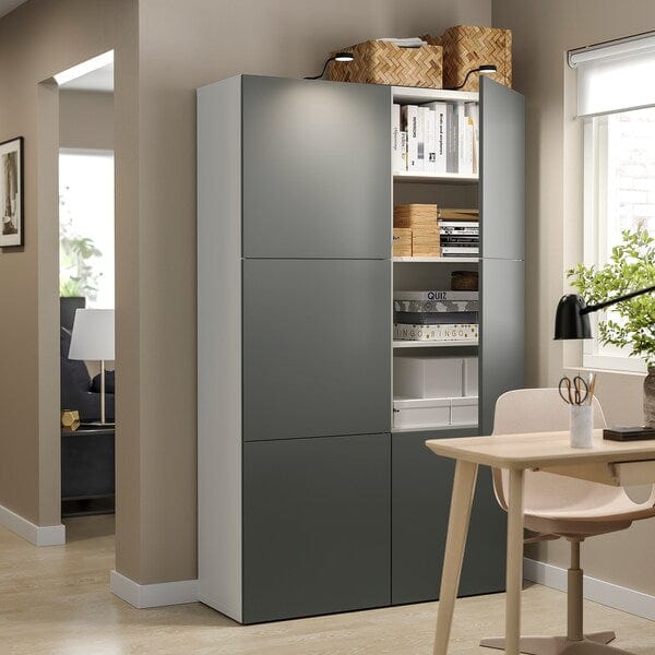 Ikea BESTÅ - Storage combination with doors, white/Lappviken dark grey, 120x42x193 cm