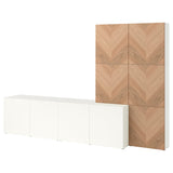 BESTÅ storage combination with doors, white Lappviken/Hedeviken oak, 300x42x193 cm