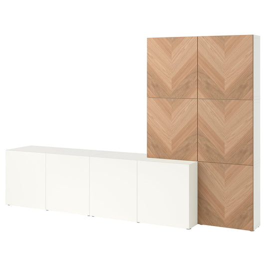 BESTÅ storage combination with doors, white Lappviken/Hedeviken oak, 300x42x193 cm
